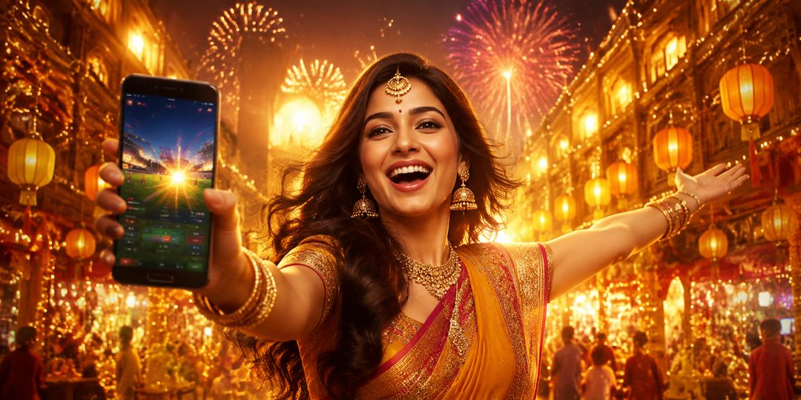 Colorful Diwali festival celebration with Indian sports betting theme